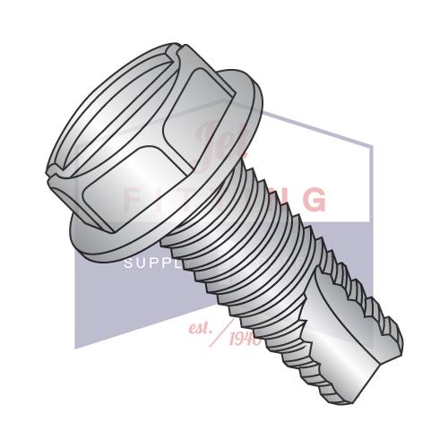 Tornillo de corte de rosca con arandela hexagonal ranurada y dentada de 6-32 x 1/4, tipo 23, de acero inoxidable 18-8