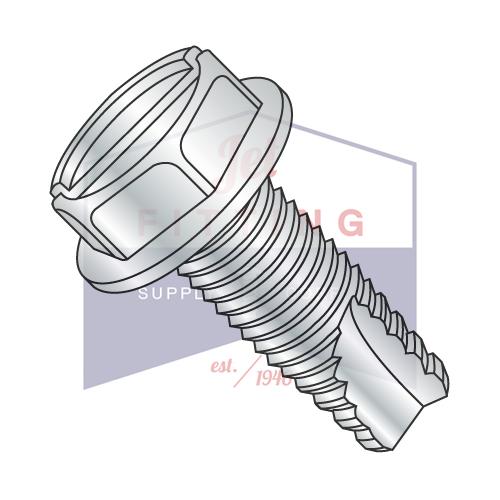 3/8-16X2 Slotted Indented Hex Washer Thread Cutting Screw Type 23 Fully Threaded Zinc