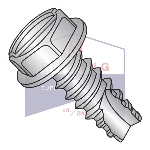 8-18X3/8 Slot Indent Hex Washer Thread Cut Screw Type 25 Full Thread 18 8 Stainless Steel