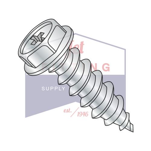 6-20X3/8 Phillips Indented Hex Washer Self Tapping Screw Type AB Fully Threaded Zinc And