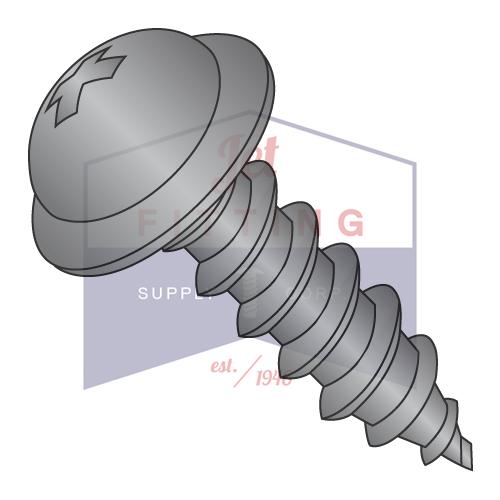 10-12X3/4 Phillips Round Washer Self Tapping Screw Type A Fully Threaded Black