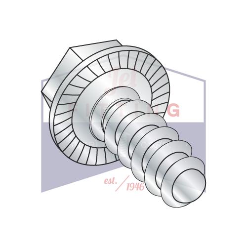 6-20X1/4 Unslot Indent Hex Washer Serrated Self Tap Screw Type B Full Thread Zinc & Bake
