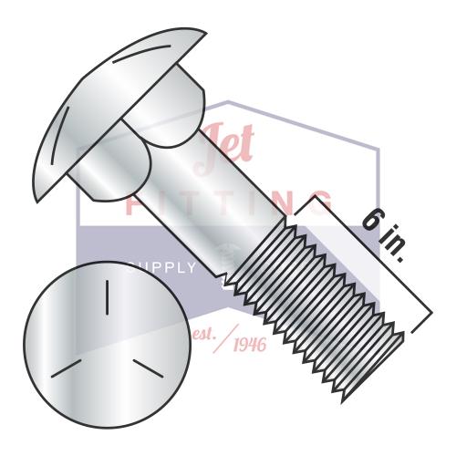 3/8-16X10 Carriage Bolt Grade 5 Full Body 6 inches Thread Zinc