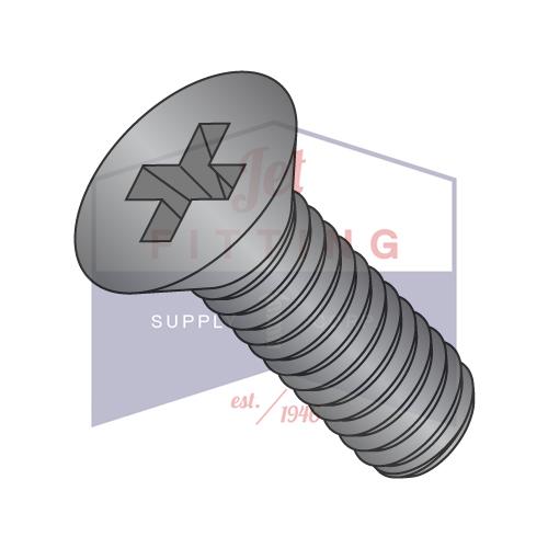 Tornillo de cabeza Phillips plano métrico M6-1,0 x 10, DIN 965 e ISO 7046, rosca completa, óxido negro y aceite