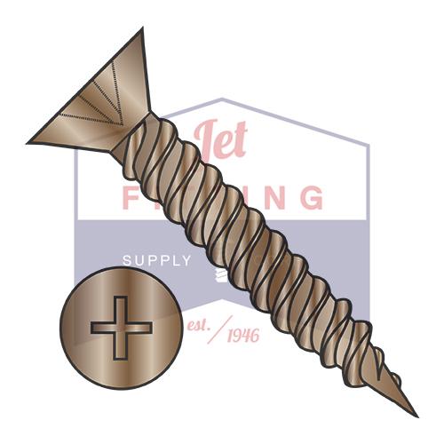 Tornillo de bisagra plano Phil de 6-18 x 3/4 pulgadas, rosca fina Twinfast, rosca completa, acero, acabado en latón antiguo