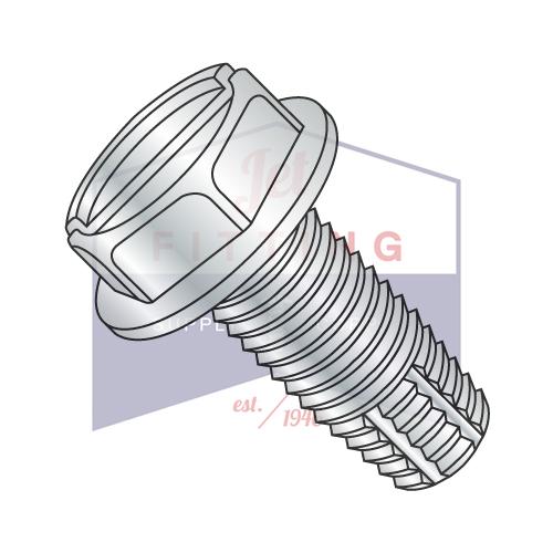 12-24X1 1/4 Slotted Indented Hex Washer Thread Cutting Screw Type F Fully Threaded Zinc And