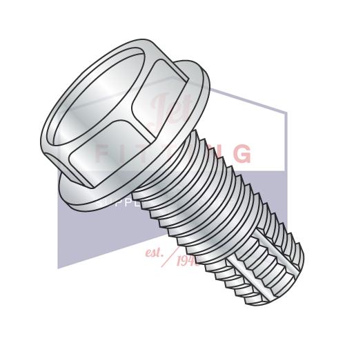 Tornillo de corte de rosca con arandela hexagonal con sangría y sin ranura de 3/8-16 x 1 1/4, tipo F, totalmente roscado, de zinc