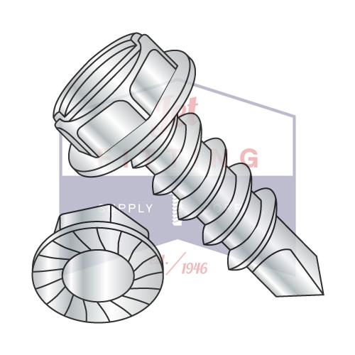 10-16X3/4 Slot Indented Hex Washer Serrated Self Drilling Screw Full Thread Zinc Bake