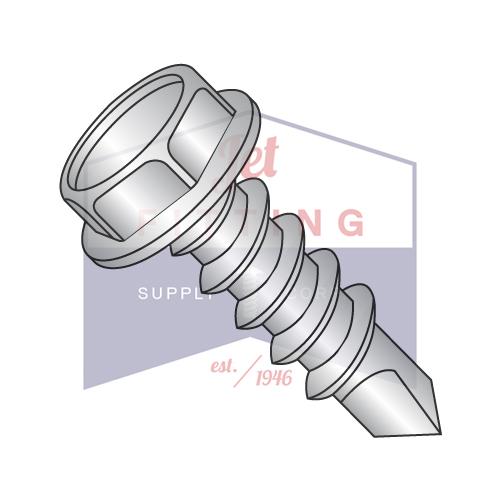 Tornillo autorroscante con arandela hexagonal sin ranura y rosca completa de acero inoxidable 18-8 de 4-24 x 3/4