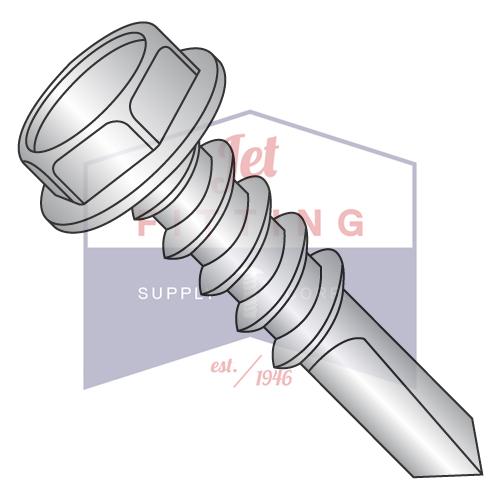 12-14X1 1/2 Unslotted Hex Washer With Number 5 Point Full Thread Self Drilling 410 Stainless