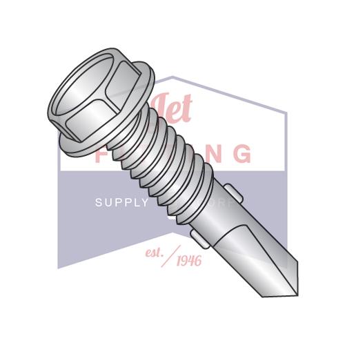 12-24X7/8 Unslot Hexwasher Self Drill Screw #4 Point w/Wings Full Thread 410 Stainless Ste