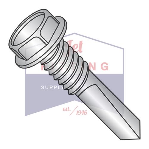 12-24X1 1/2 Unslotted Hexwasher Self Drilling Screw #5 Point Full Thread 410 Stainless Steel