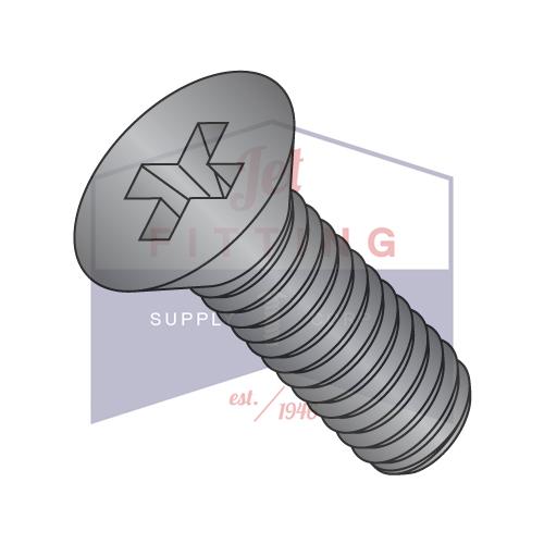 Tornillo para máquina plano Phillips de 10-32 x 1 1/4 con rosca completa y zinc negro