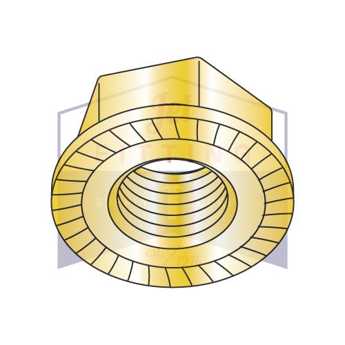 1/4-20  Serrated Flange Hex Lock Nuts Case Hardened HR15N 78/90 Zinc Yellow and Bake