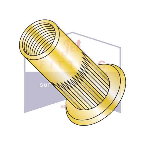 1/4-20-.165 Flat Head Ribbed Threaded Insert Rivet Nut Steel Zinc Yellow Dichromate