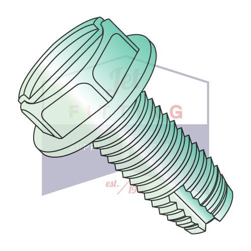 8-32X1/4  Slot Indent Hex Washer Thread Cutting Scr. Type 1 Fully Threaded Zinc Bake Green