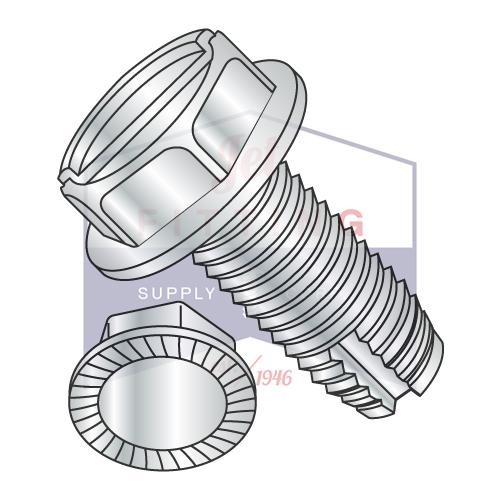 10-24X3/8  Slot Indent Hex Washer Serrated Thread Cutting Screw Type 1 Full Thread ZincBake