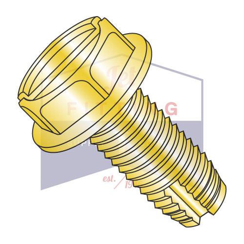 8-32X3/8  Slot Indent Hex Washer Thread Cutting Screw Type 1 Full Thread Zinc Yellow Bake