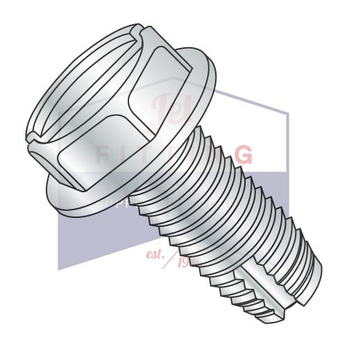 1/4-20X3/8  Slotted Indented Hex Washer Thread Cutting Screw Type 1 Fully Threaded Zinc And
