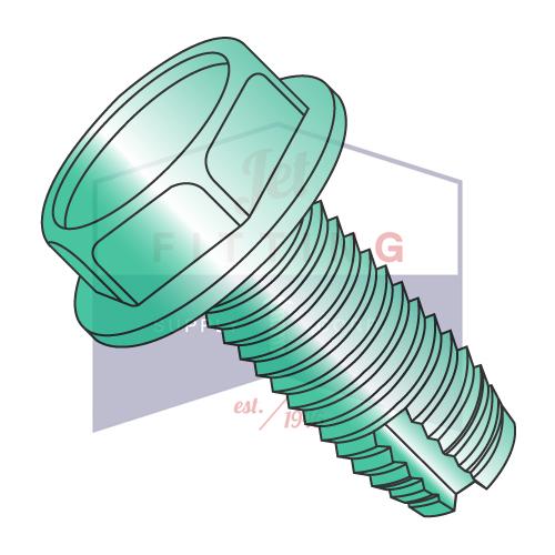 8-32X3/8  Unslotted Ind Hex Washer Thread Cutting Screw Type 1 Full Thread Zinc Bake Green