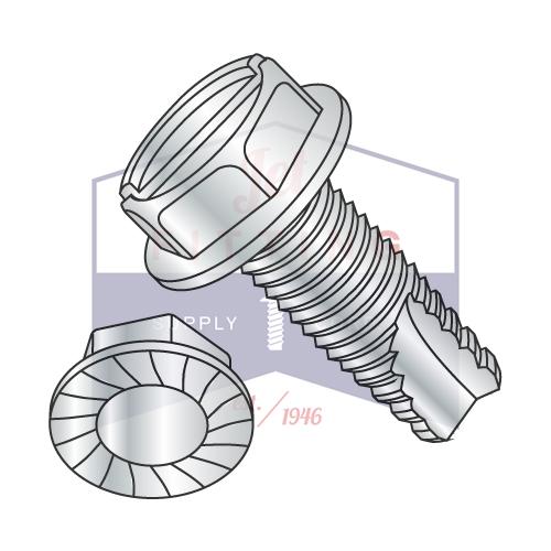 1/4-20X3/4  Slot Indent Hex Washer Serrated Thread Cutting Screw Type 23 Full Thread ZincBak