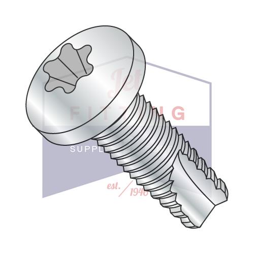 8-32X3/8  Six Lobe Pan Thread Cutting Screw Type 23 Fully Threaded Zinc And Bake