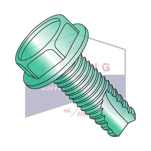 8-32X1/2  Unslot Ind Hex Washer Thread Cutting Screw Type 23 Full Thread Zinc Green Bake