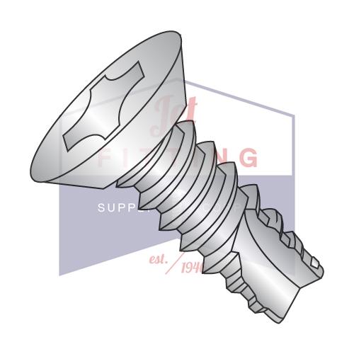 Tornillo de corte de rosca plana Phillips de 4-24 x 1/4, corte socavado, tipo 25, rosca completa, acero inoxidable 18 8