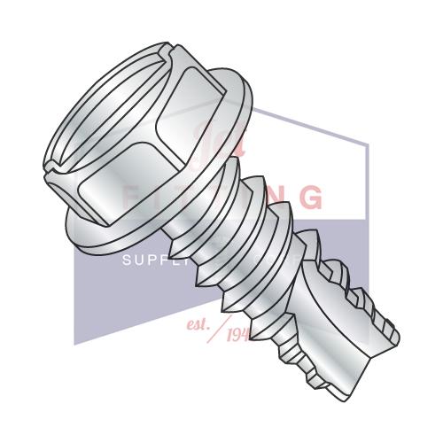 8-18X1/2  Slotted Indented Hex Washer Thread Cutting Screw Type 25 Full Threaded Zinc Bake