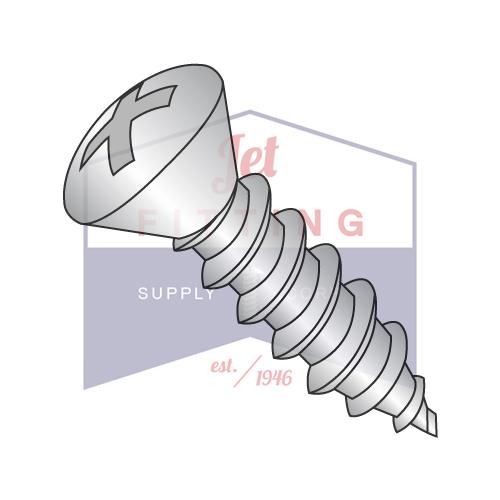 Tornillo autorroscante Phillips ovalado de 4-24 x 7/16, tipo AB, rosca completa, de acero inoxidable 18-8