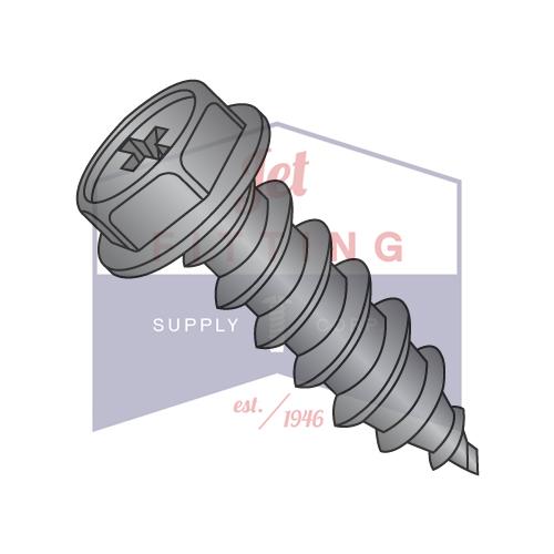 10-16X3/8 Phillips Indented Hex Washer Self Tap Screw Type AB Full Thread Black Zinc Bak