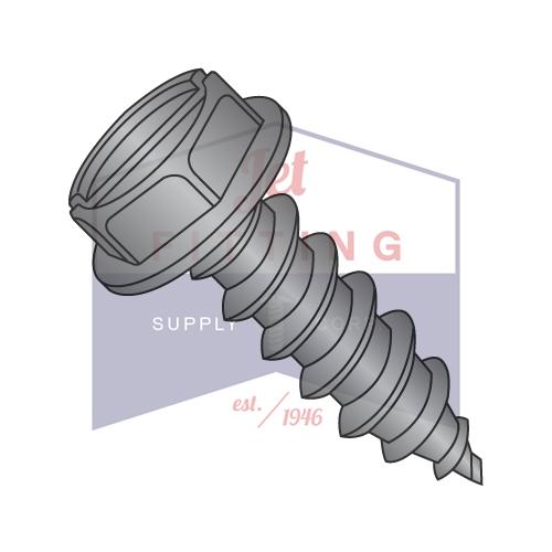 10-16X3/8  Slotted Indented Hex Washer Self Tapping Screw Type AB Fully Threaded Black Zinc and Bake