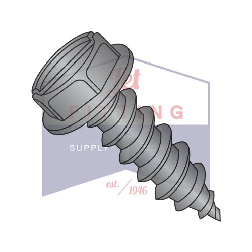 10-16X3/4 Slotted Indented Hex Washer Self Tapping Screw Type AB Fully Threaded Black Oxi