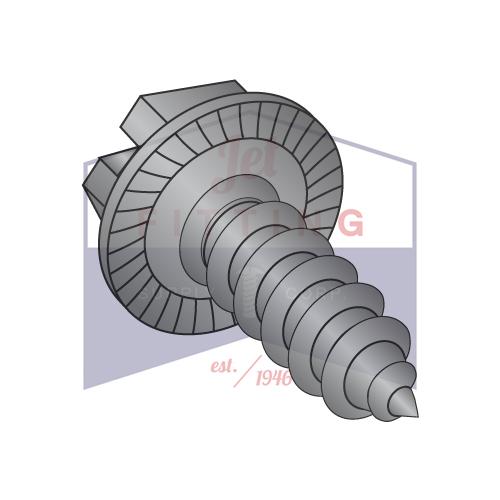 10-16X3/8 Indent Hex Washer Slot Self Tapping Screw Type AB Serrated Full Thread Black Ox