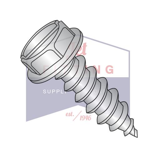 10-12X1/2 Slot Indent Hex Washer Self Tapping Screw Type A Fully Threaded 18-8 Stainless