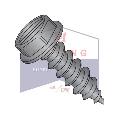 10-12X3/4 Slotted Indented Hex Washer Self Tapping Screw Type A Fully Threaded Black Oxide