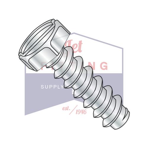 6-20X1/4 Slotted Indented Hex Self Tapping Screw Type B Fully Threaded Zinc