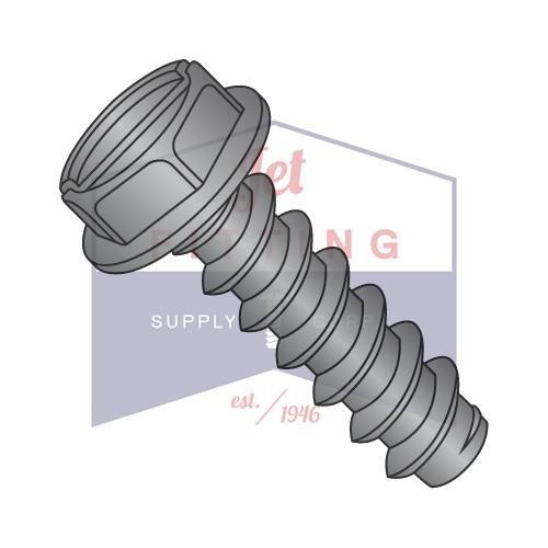 4-24X1/4 Slotted Indented Hex Washer Self Tapping Screw Type B Fully Threaded Black Oxide
