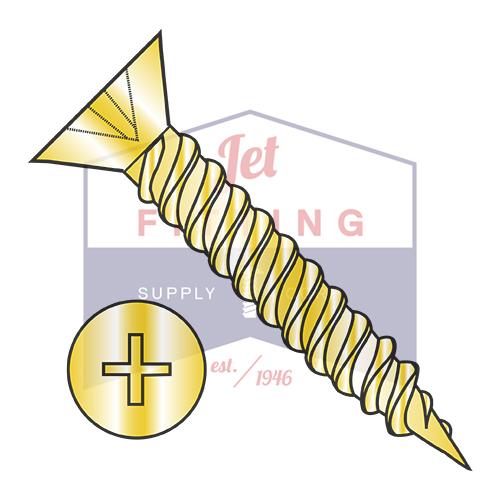 Tornillo de bisagra plano Phil de 6-18 x 3/4, rosca fina Twinfast, rosca completa, acero, acabado en latón brillante