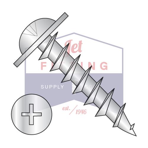 8-11X3/4 Phillips Drive Round Washer Head Deep Thread Wood Screw Full Thread Zinc Bake