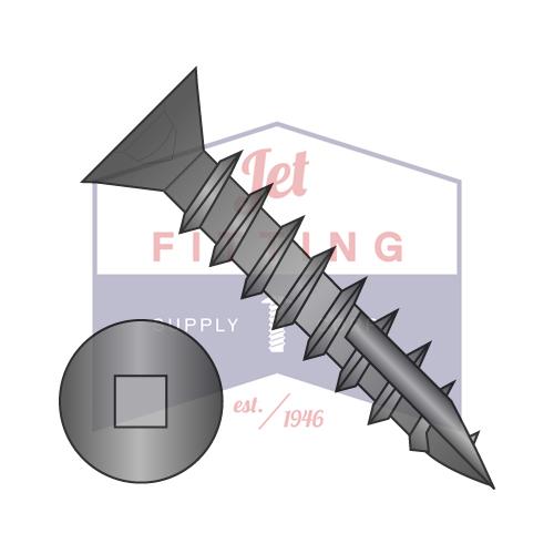 8X1 Flat Head Nibbed Square Drive Deep Thread Wood Screw Type 17 Full Thrd Black Ox