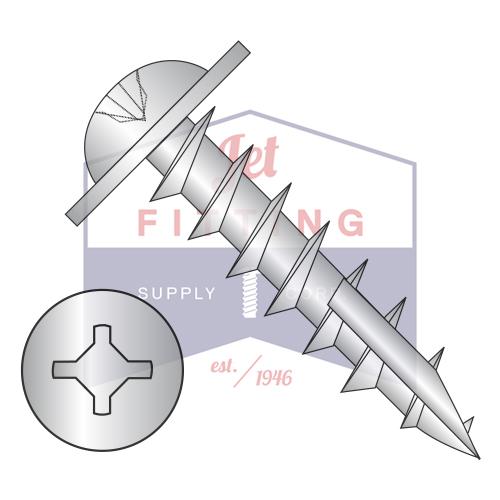 8-11X1 Square Phillips Drive Round Washer Deep Thread Type17 Full Thread Zinc Bake