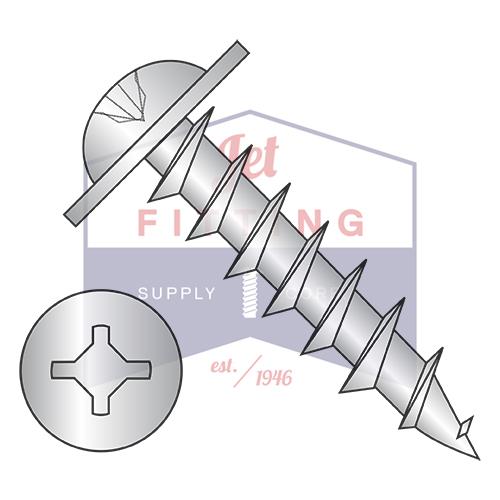 8-11X1 Square Phillips Drive Round Washer Deep Thread Wood Screw Full Thread Zinc Bake