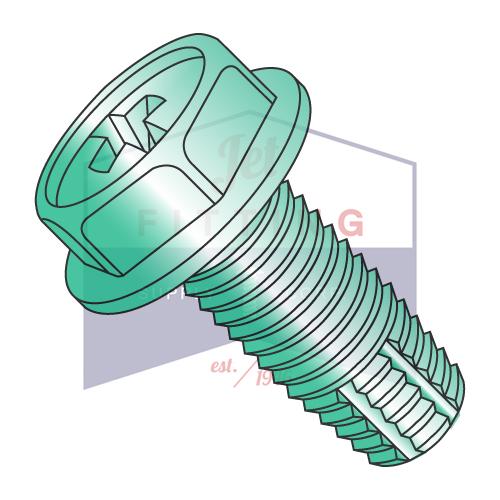 8-32X3/8  Phillips Indented Hex Washer Thread Cut Screw Type F Full Thread Zinc GreenBake
