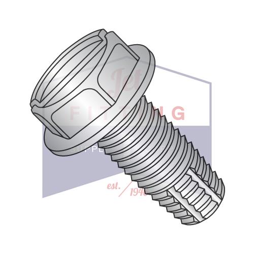 1/4-20X1/2  Slotted Indented Hex Washer Thread Cutting Screw Type F Fully Thread 18-8 Stain