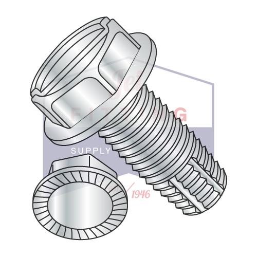 8-32X3/4  Slot Indent Hex Washer Serrated Thread Cut Screw Type F Full Thread Zinc Bake