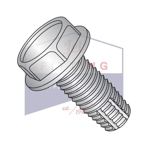 Tornillo de corte de rosca con arandela hexagonal con sangría y sin ranura de 8-32 x 1/4, tipo F, rosca completa, acero inoxidable 18-8
