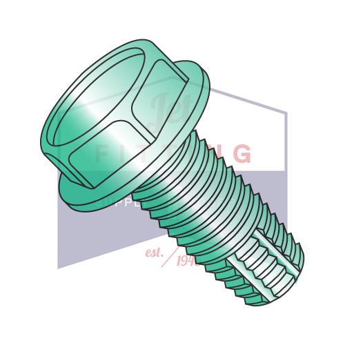 8-32X3/8  Unslot Indent Hex Washer Thread Cutting Screw Type F Full Thread Zinc Bake Green