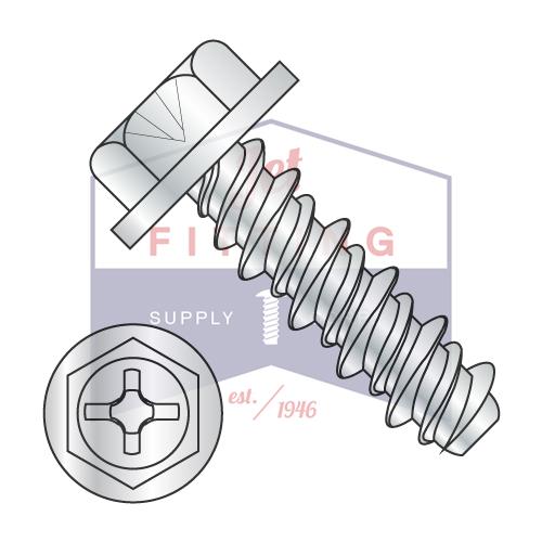 10-16X3/4 #8HD Phillips Indented Hex Washer High Low Fully Threaded Zinc and Bake