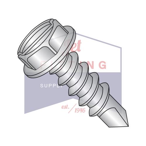 10-16X1  Slot Indented Hex Washer Self Drilling Screw Full Thread 410 Stainless Steel